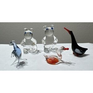 Miniature Glass Animals Kangaroo Swan Duck Bears Lot Of 5 Various Sizes Tiny‎